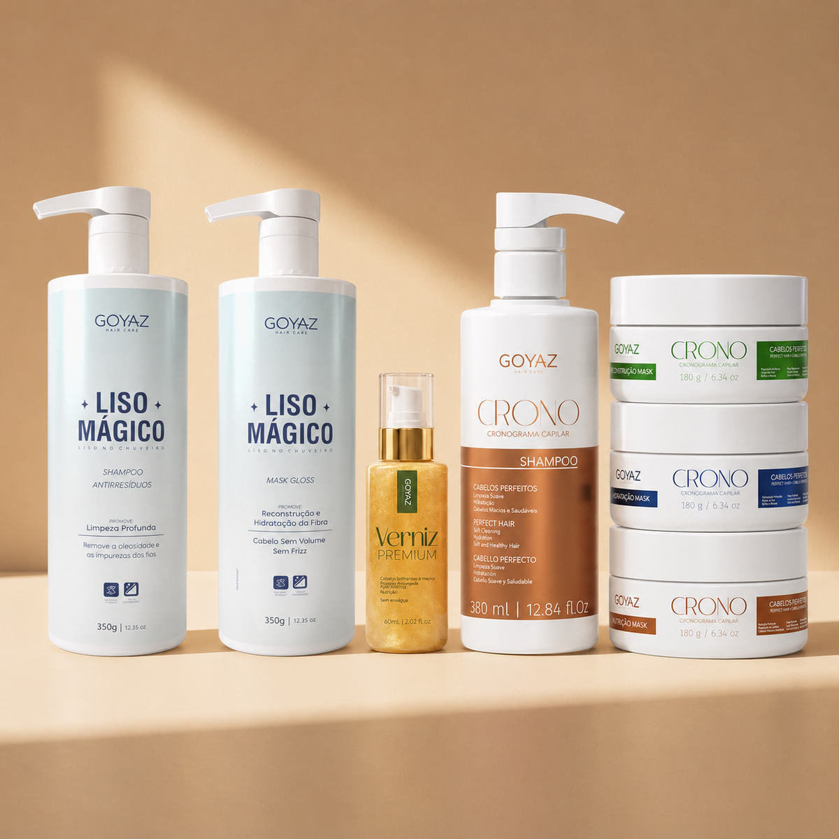 Kit Cronograma Capilar + Verniz Finalizador Premium + Liso Mágico